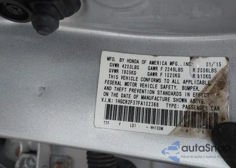 2015 Honda Accord Lx z USA, uszkodzony, nr VIN 1HGCR2F37FA102366